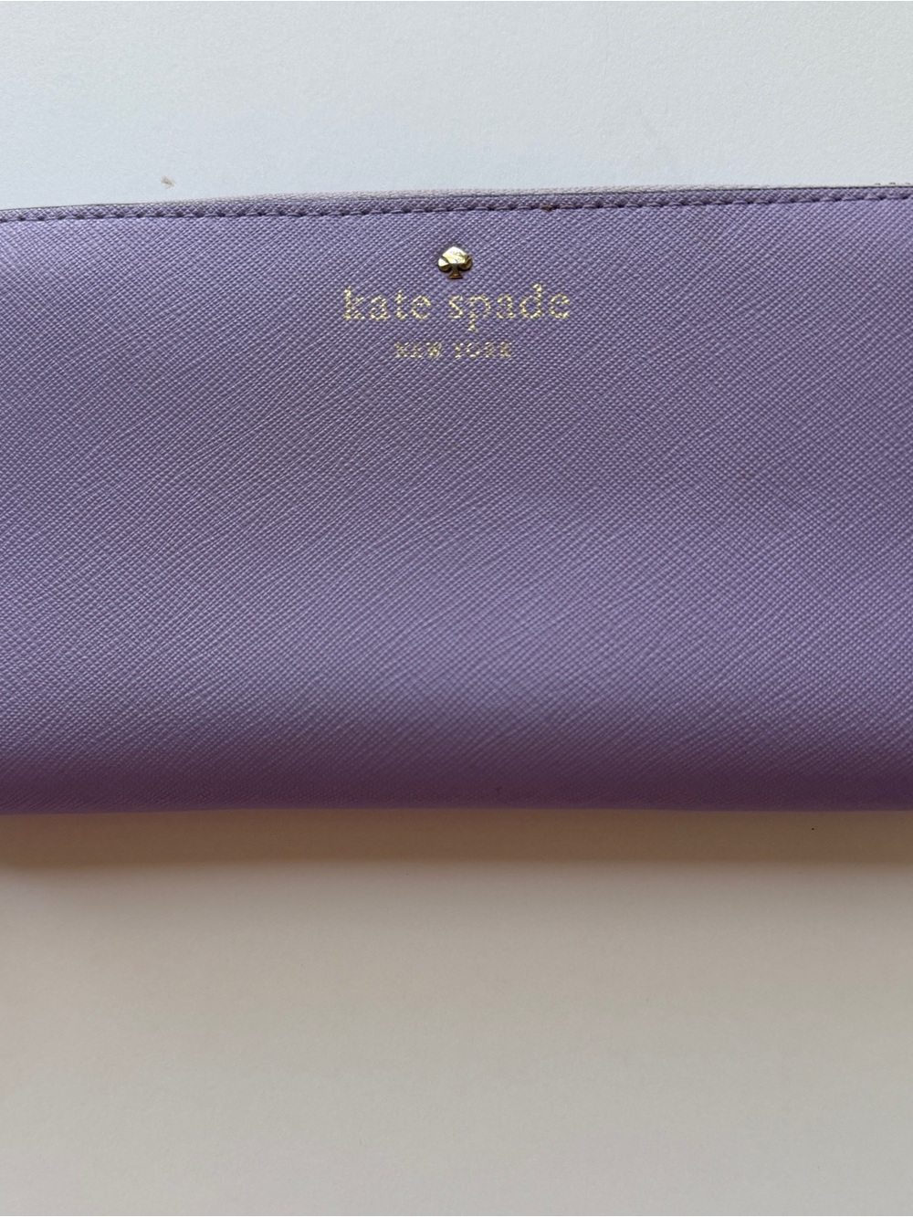 kate spade Lavender Saffiano Zip Wallet with Gold Logo